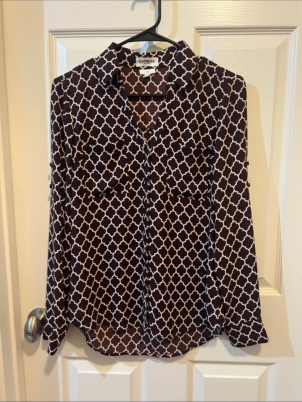 Express purple and White Trellis Print Button-Down Blouse